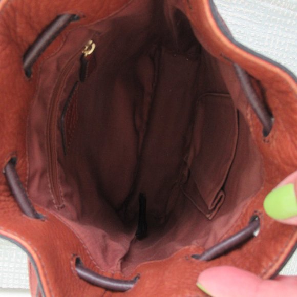 Fossil 100% Leather and Suede Bucket Shoulder Handbag Crossbody Medium sz Brown - Picture 10 of 13